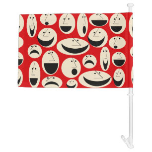Retro Cartoon Faces Pattern Car Flag
