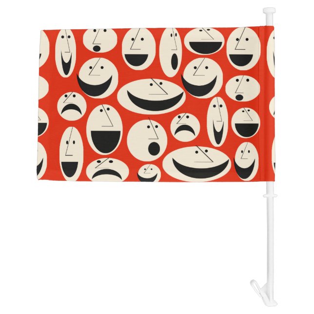 Retro Cartoon Faces Pattern Car Flag (Back)