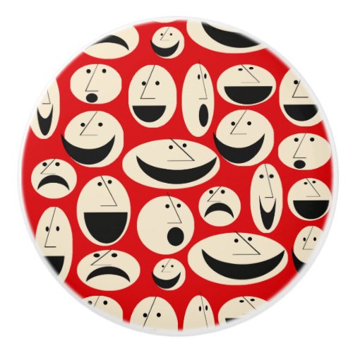 Retro Cartoon Faces Pattern Ceramic Knob