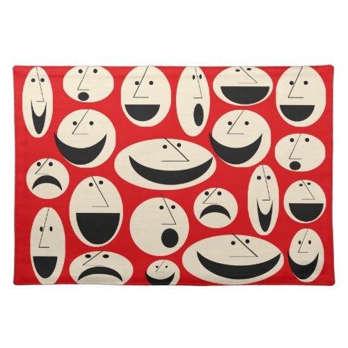 Retro Cartoon Faces Pattern Cloth Placemat