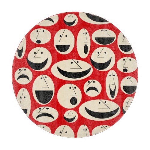 Retro Cartoon Faces Pattern Glass Cutting Board