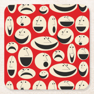 Retro Cartoon Faces Pattern Hard Paper Coaster