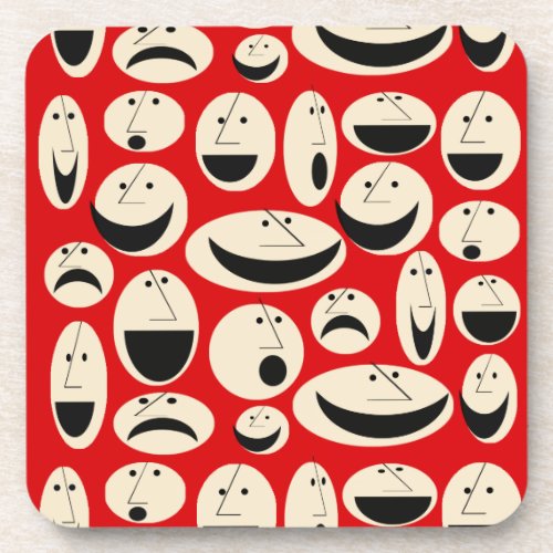 Retro Cartoon Faces Pattern Hard Plastic Coasters