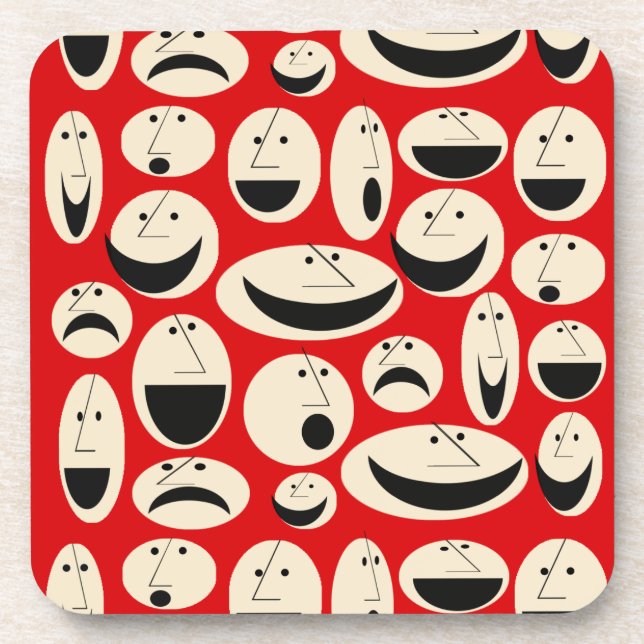 Retro Cartoon Faces Pattern Hard Plastic Coasters (Front)