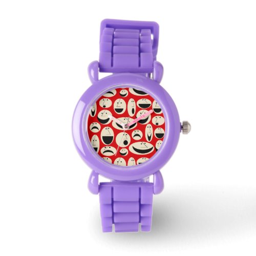 Retro Cartoon Faces Pattern Kids Watch