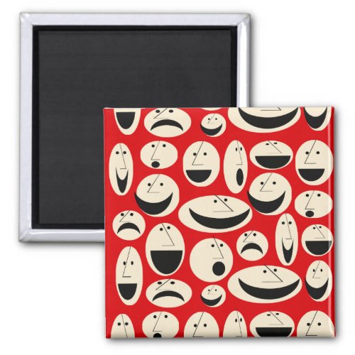 Retro Cartoon Faces Pattern Magnet