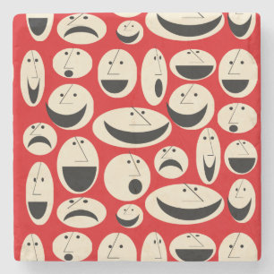Retro Cartoon Faces Pattern Marble Stone Coaster