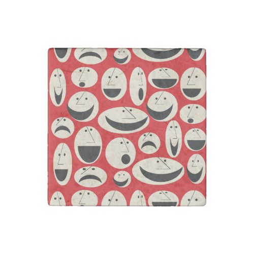 Retro Cartoon Faces Pattern Marble Stone Magnet