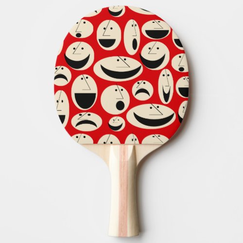 Retro Cartoon Faces Pattern Ping Pong Paddle