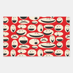 Retro Cartoon Faces Pattern Rectangle Stickers