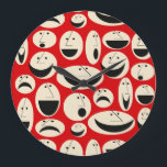 Retro Cartoon Faces Pattern Round Wall Clock<br><div class="desc">Face the facts. This Retro Cartoon Faces Pattern Round Wall Clock is cute—not to mention happy, sad, shocked, and surprised! Do you remember loving the minimalist cartoons of the 1950? Yeah, well, we weren’t around then, either. But this pattern is still all kinds of kitschy! The dramatic mouths, pointed noses,...</div>