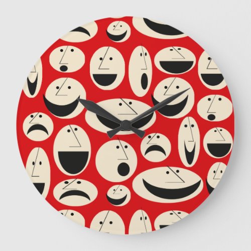 Retro Cartoon Faces Pattern Round Wall Clock