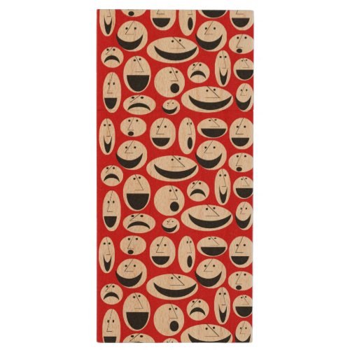 Retro Cartoon Faces Pattern Skateboard Wood Flash Drive