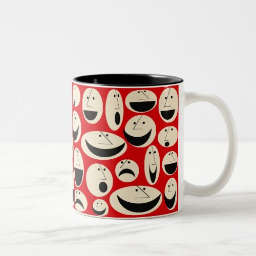 Retro Cartoon Faces Pattern Two Tone Mug