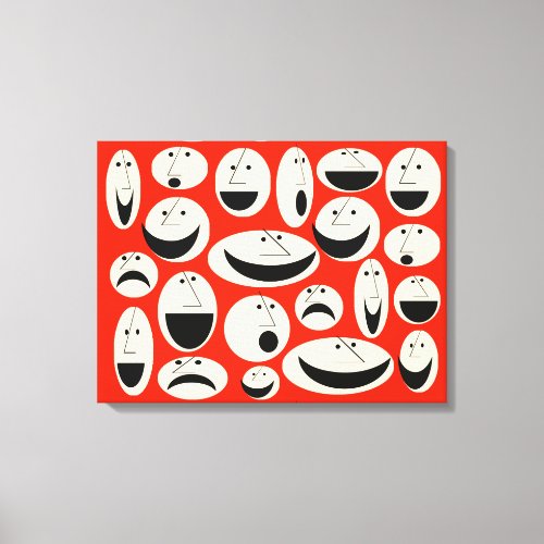 Retro Cartoon Faces Pattern Wrapped Canvas