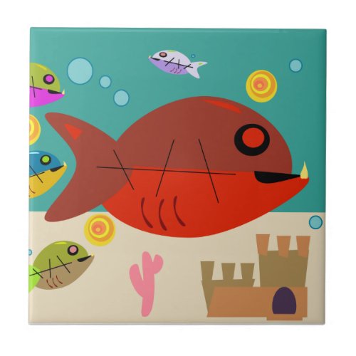 Retro Cartoon Fish Tank Cool Swanky Art Piece Tile