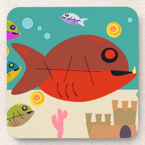 Retro Cartoon Fish Tank Vintage Fun Design Coaster