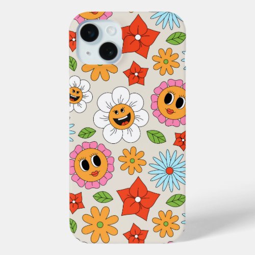 Retro Cartoon Flowers Whimsical Happy Fun iPhone 15 Plus Case