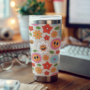 Retro Cartoon Flowers Whimsical Happy Fun Insulated Tumbler