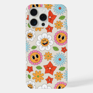 Retro Cartoon Flowers Whimsical Happy Fun iPhone 15 Pro Max Case