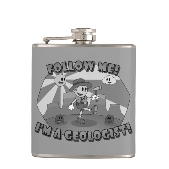 Retro Cartoon- Follow Me I'm a Geologist! Flask (Front)