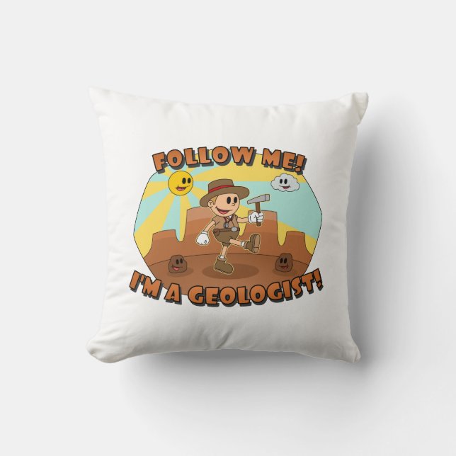 Retro Cartoon- Follow Me! I'm a Geologist! Throw Pillow (Front)