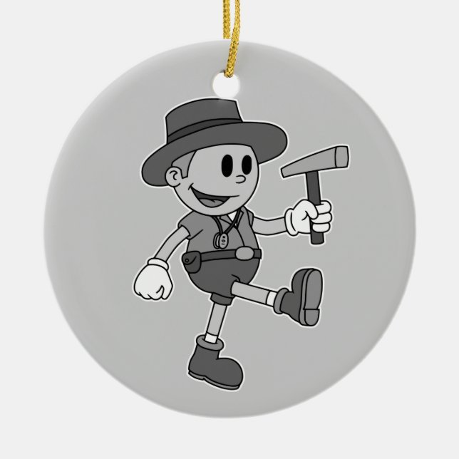 Retro Cartoon Geologist (Black and White) Ceramic Ornament (Front)