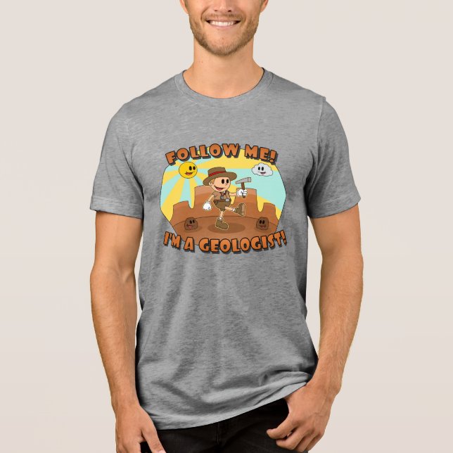 Retro Cartoon Geologist "Follow Me!" Tri-Blend Shirt (Front)