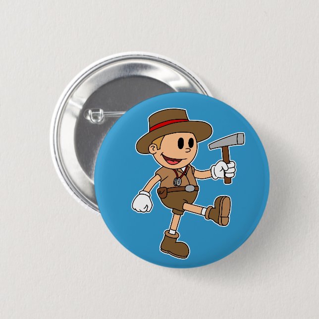 Retro Cartoon Geologist Pinback Button (Front & Back)