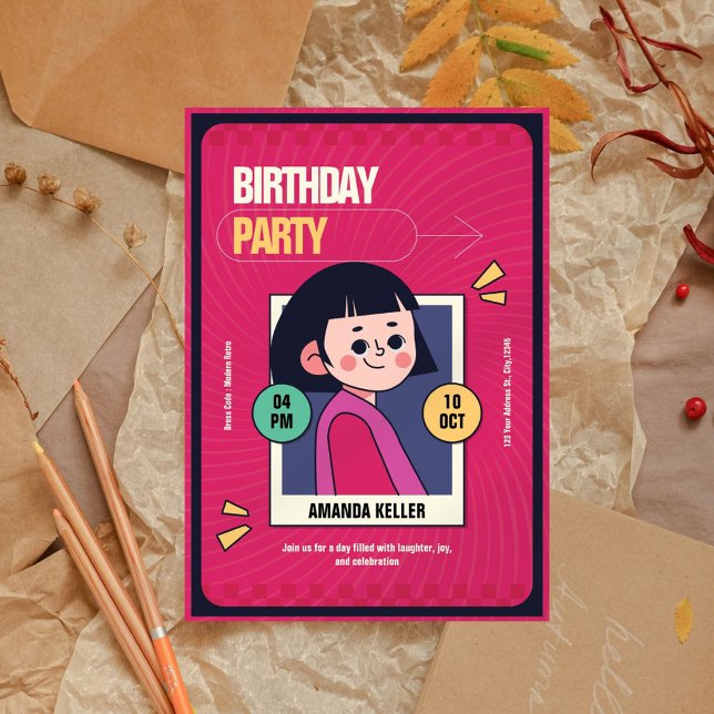 Retro Cartoon Girl Birthday Party Invitation (Creator Uploaded)