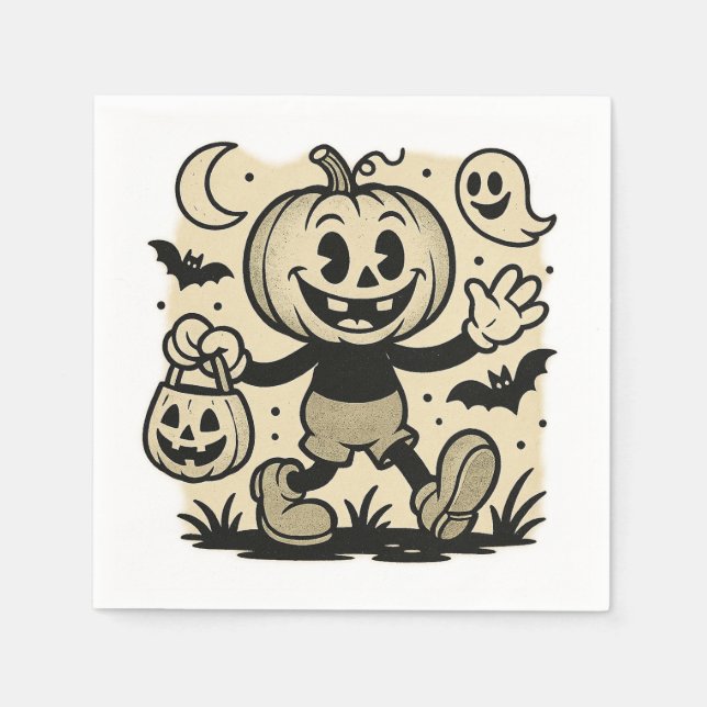 Retro cartoon-inspired pumpkin Halloween napkins (Front)