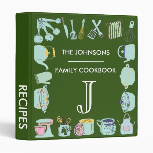 Retro Cartoon Kitchen Tools Recipes Cookbook 3 Ring Binder