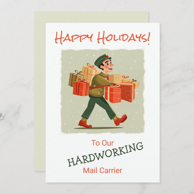 Retro Cartoon Mail Man Flat Holiday Card (Front/Back)