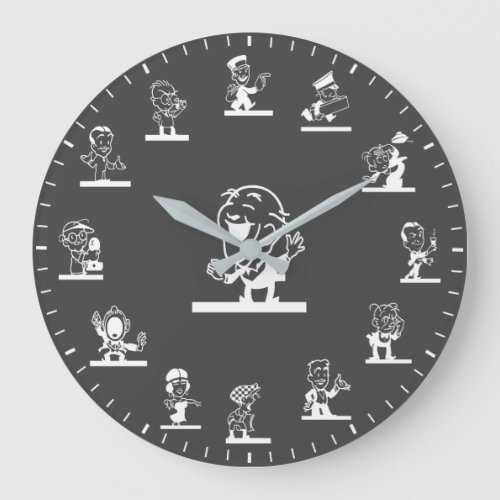 Retro Cartoon People Themed White Large Clock