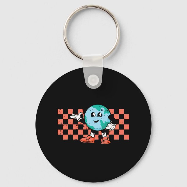 Retro Cartoon Planet Earth Day Environmental Natur Keychain (Front)