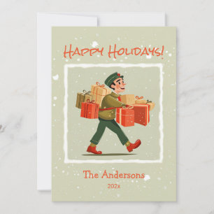 Retro Cartoon Postman Flat Holiday Card