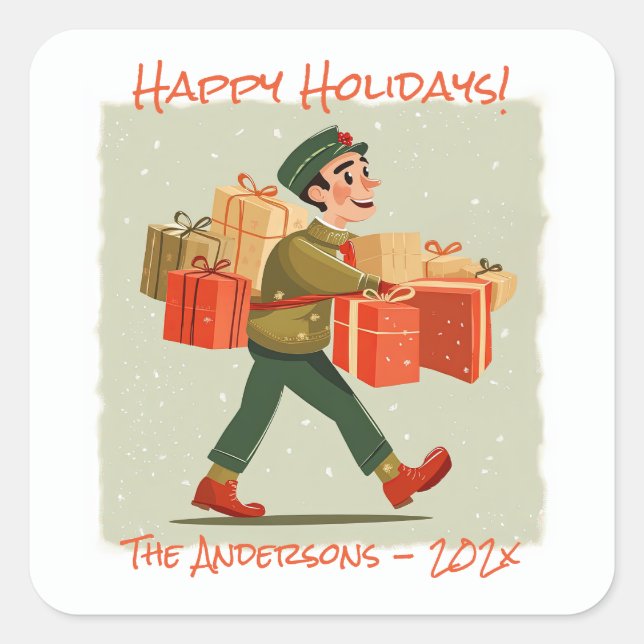 Retro Cartoon Postman Holiday Sticker (Front)