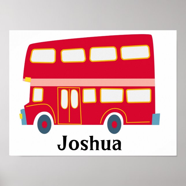 Retro cartoon red double decker bus personalize  poster (Front)