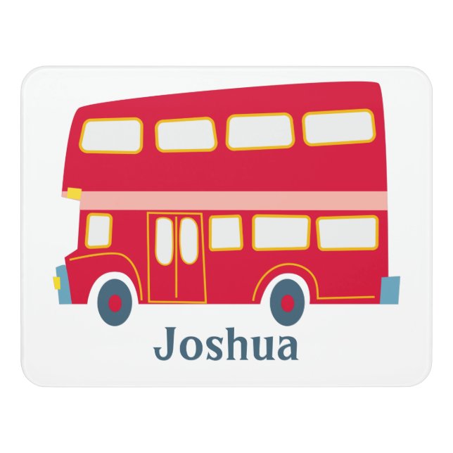 Retro cartoon red double decker bus personalized door sign (Contemporary Front)