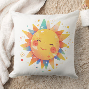 Retro Cartoon Sunshine Retro Orange Nursery Throw Pillow