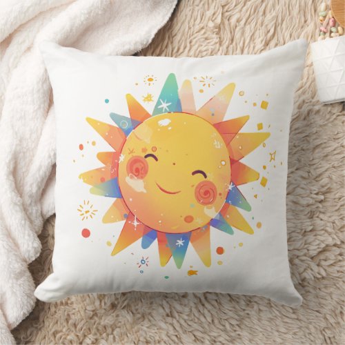 Retro Cartoon Sunshine Retro Orange Nursery Throw Pillow