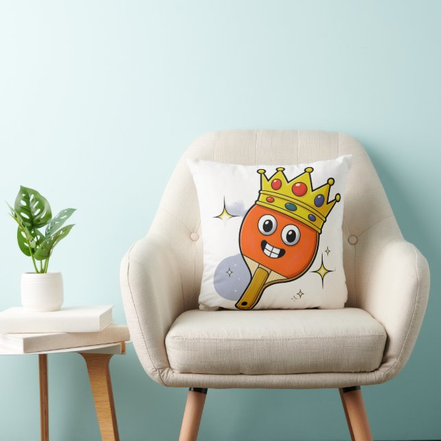 Retro Cartoon Table Tennis Paddle Throw Pillow (Chair)