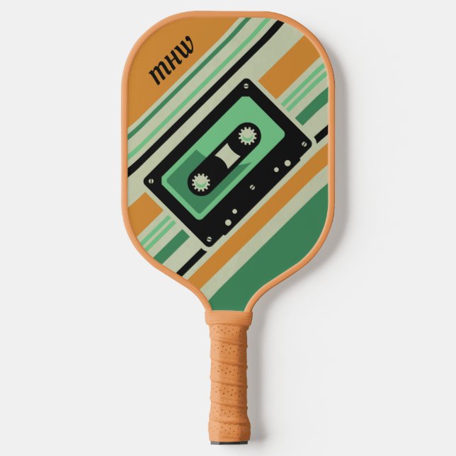 Retro Casette Tape custom monogram Pickleball Paddle (Front)