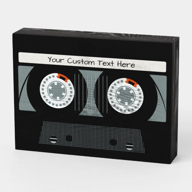 Retro Casette Tape custom text Wooden Box Sign (Angled Horizontal)