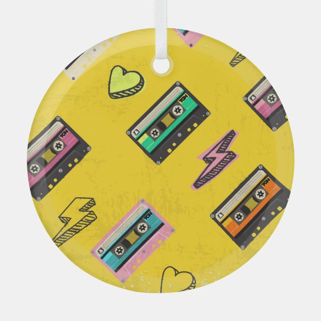 Retro Cassette: 80's Love Party Design Glass Ornament (Front)