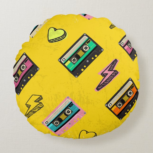 Retro Cassette: 80's Love Party Design Round Pillow (Front)