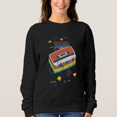 Retro cassette and stereo system for 80s and 90s sweatshirt