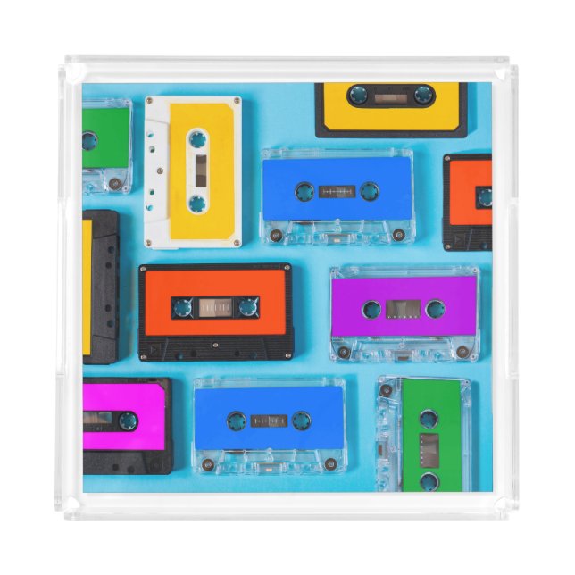 Retro Cassette: Blue Background Collection Acrylic Tray (Front)