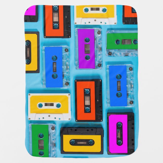 Retro Cassette: Blue Background Collection Baby Blanket (Front)