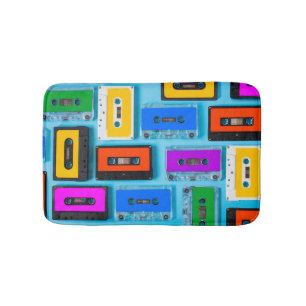 Retro Cassette: Blue Background Collection Bath Mat